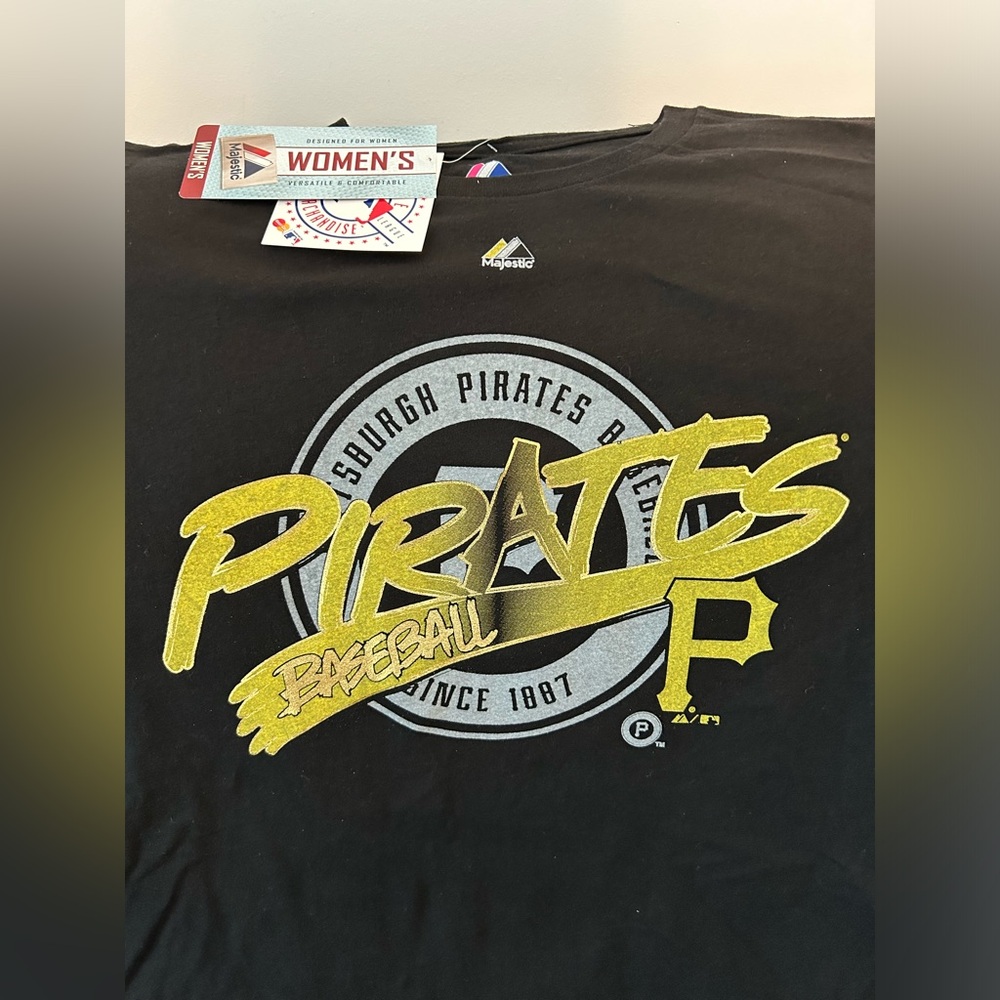 Majestic Pittsburgh Pirates MLB Baseball Women's Black T-Shirt Sz: L - Picture 2 of 4